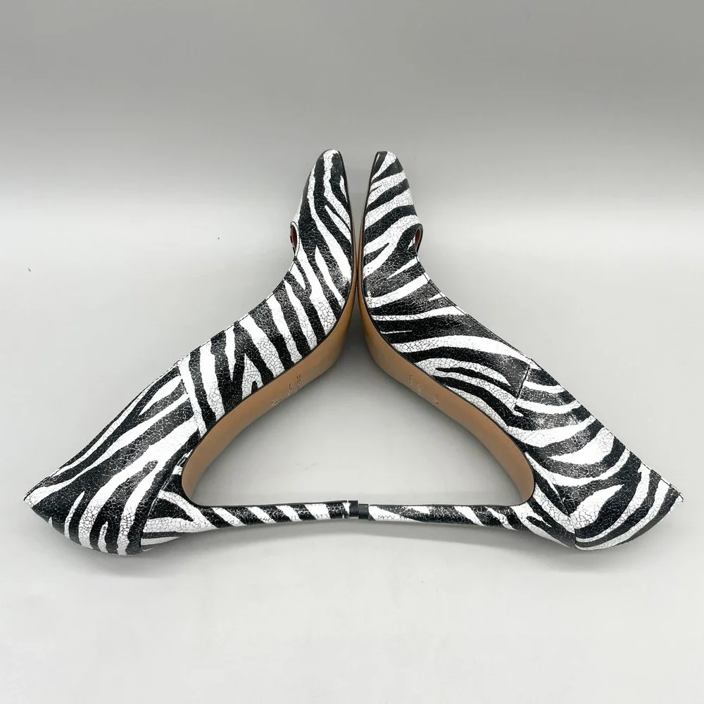 Identita Womens 41 11 Amy Pumps Zebra Print Leather Stiletto Heels Mob Wife Glam